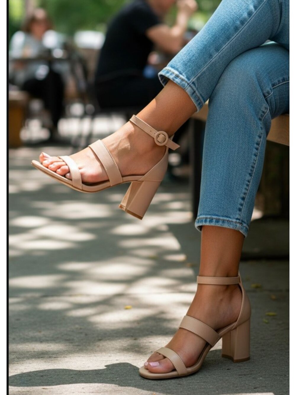 Block Heel Nude Sandals With Adjustable Ankle Strap Heels For Women
